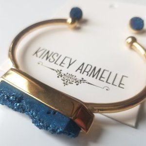 Kinsley Armelle Regal Stone Ondine Blue Quartz 18K Gold Earring & Bracelet Set